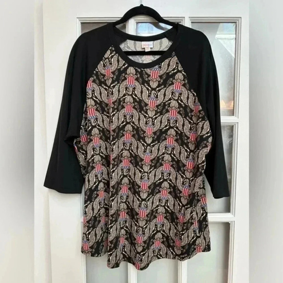 LuLaRoe | Americana Randy Baseball Tee 3/4 Sleeves Eagle USA Patriotic Size 3X - Picture 1 of 8